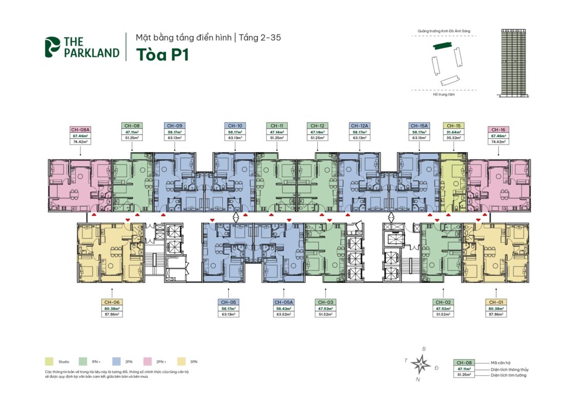 Mặt bằng tòa P1 chung cư Ocean Park 2 MIK The Parkland