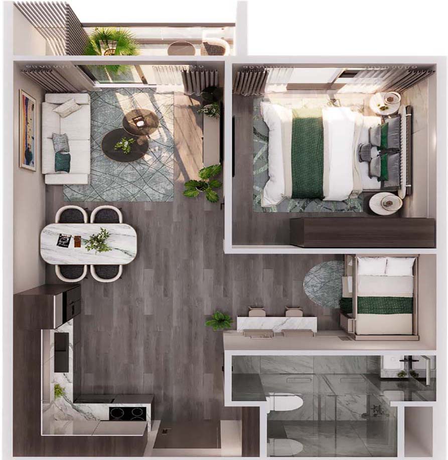 Thiết kế căn hộ 1 ngủ+ chung cư Ocean Park 2 The Parkland