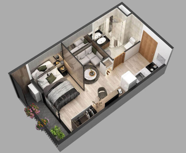 Layout căn Studio MIK The Parkland Ocean Park 2