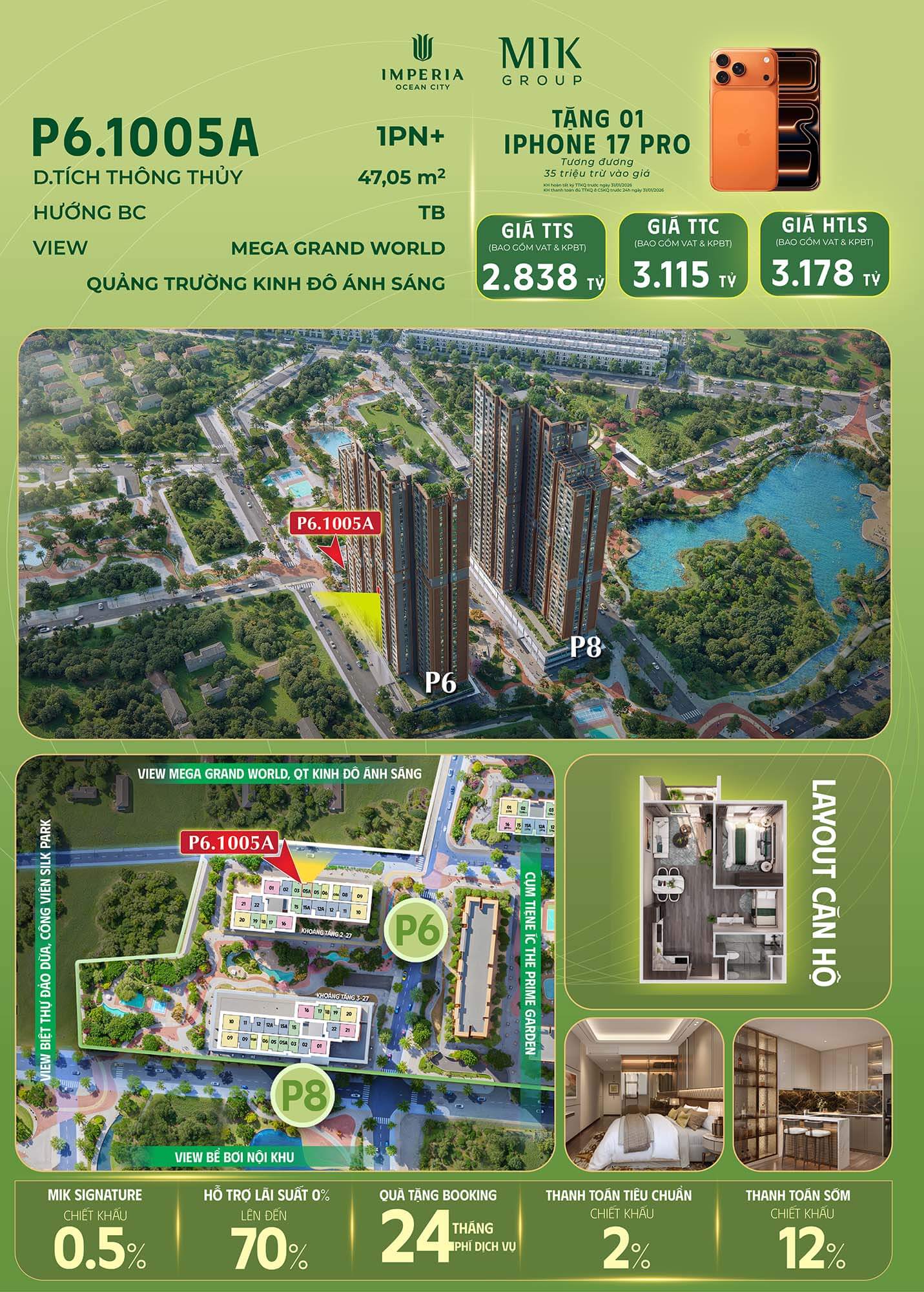 Cập nhật giá bán chung cư Ocean Park 2 mới nhất: Phân tích chi tiết phân khu The Parkland Giá bán căn 1 ngủ+ P6.1005A The Parkland Vinhomes Ocean Park 2