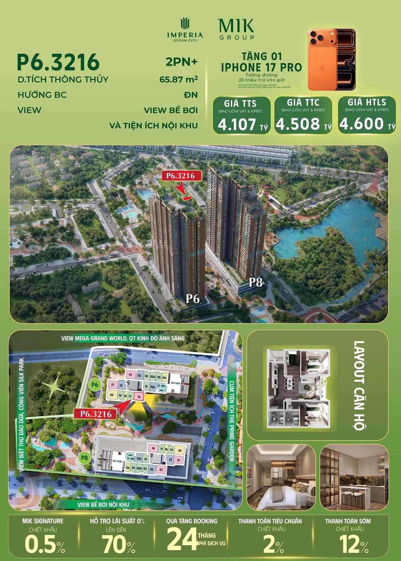 Cập nhật giá bán chung cư Ocean Park 2 mới nhất: Phân tích chi tiết phân khu The Parkland Giá bán căn 2 ngủ+ P6.3216 The Parkland Vinhomes Ocean Park 2