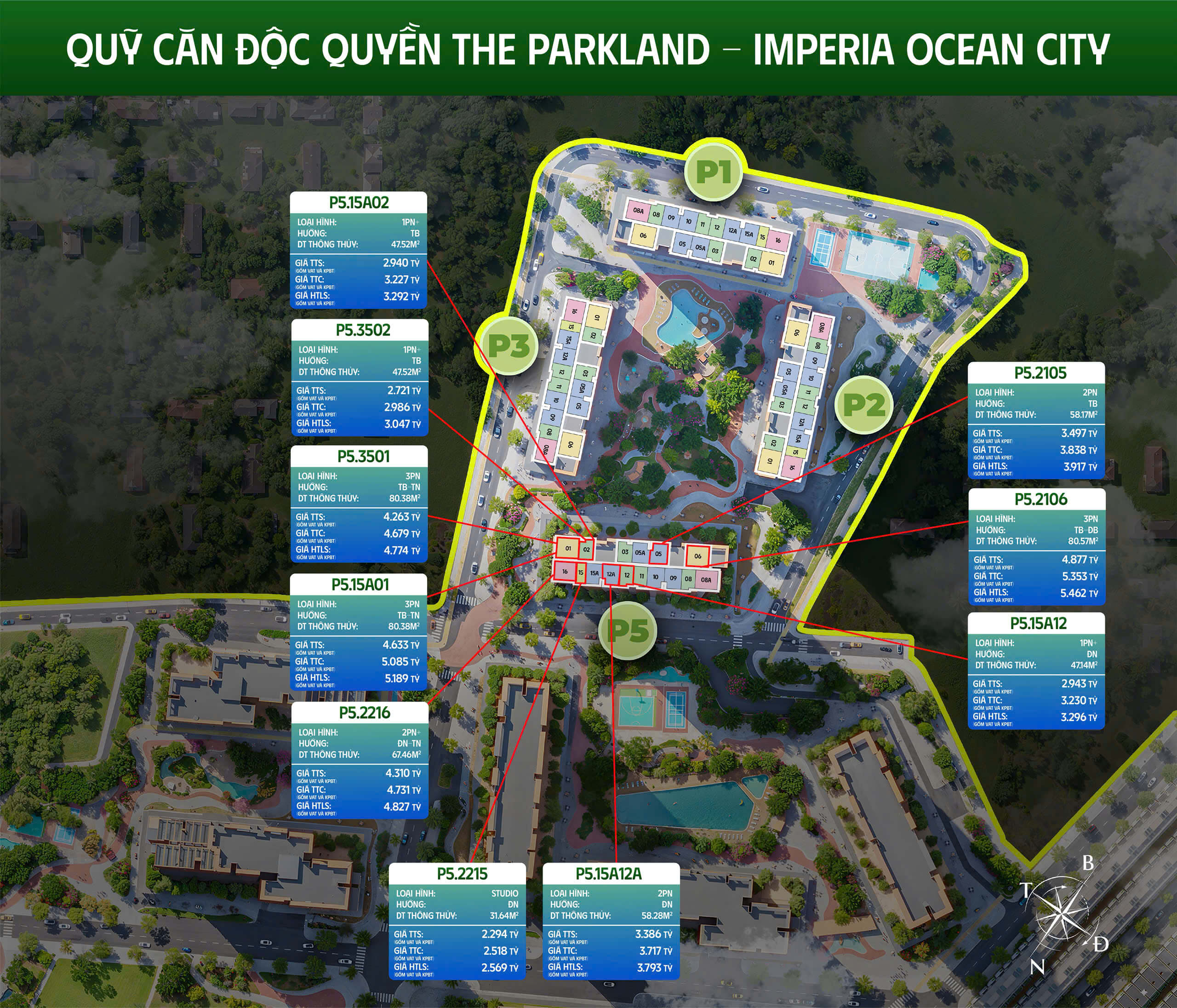 Giá bán căn hộ 1 ngủ + chung cư Ocean Park 2 The Parkland