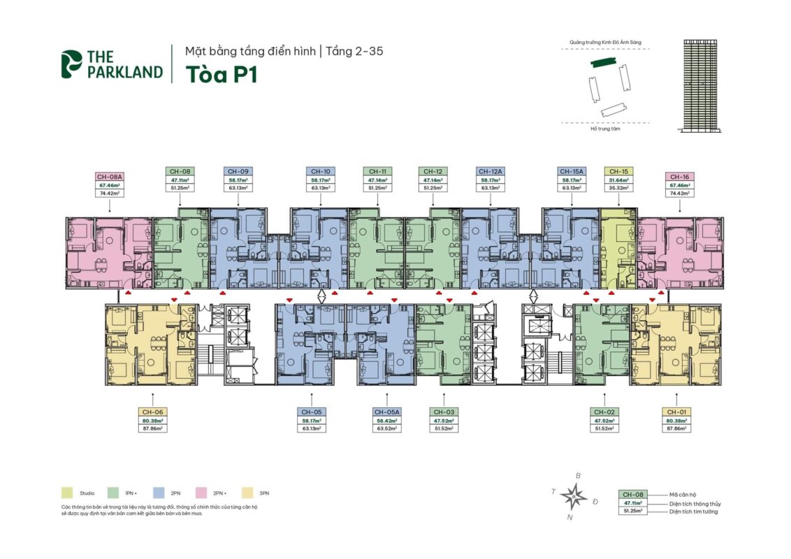 Mặt bằng tầng điển hình tòa P1 chung cư MIK The Parkland Ocean Park 2