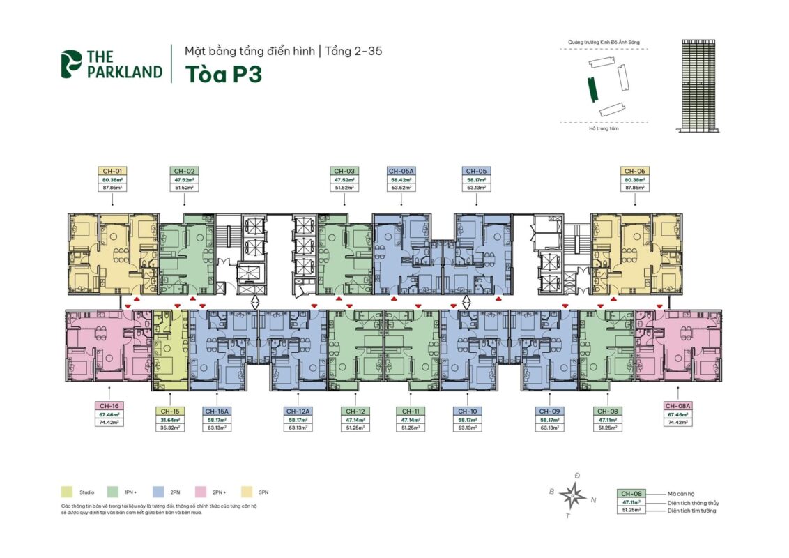 Mặt bằng tầng điển hình tòa P3 chung cư MIK The Parkland Ocean Park 2