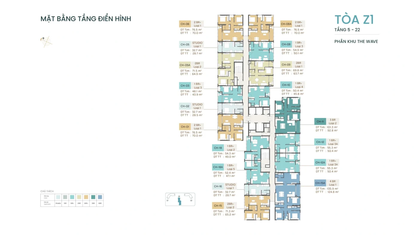 Mặt bằng tầng điển hình tòa Z1 Masteri Grand Coast