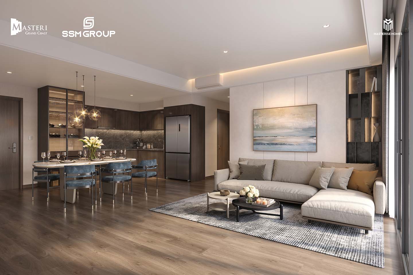 không gian bếp và bàn ăn căn hộ Masteri Grand Coast